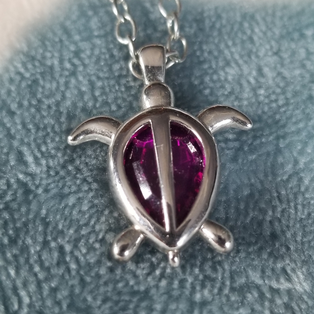 Purple and Silver Turtle Pendant Necklace